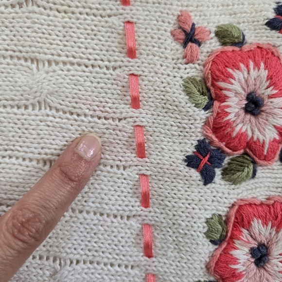 Vintage cable knit floral embroidered button down sweater vest sz M - Picture 6 of 8
